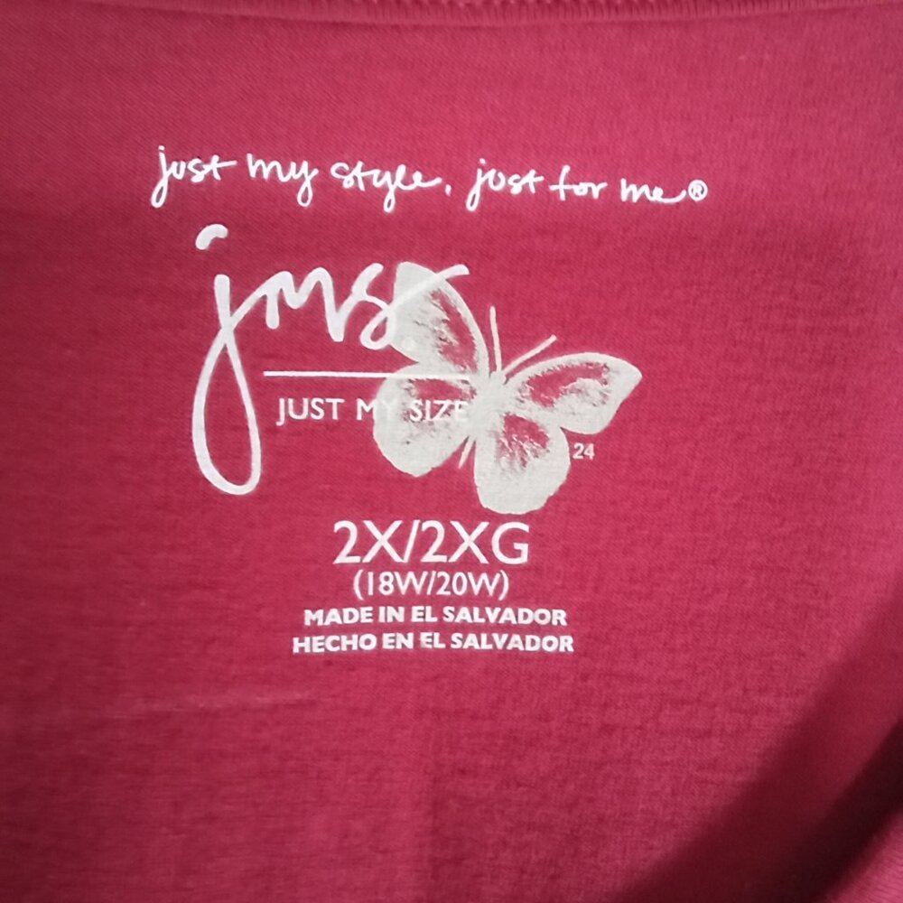 Just My Size Top Sz Plus 2X Red Long Sleeve V Neck 100% Cotton Basic - Picture 3 of 5